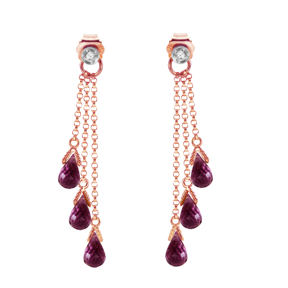 14K. GOLD CHANDELIERS EARRING WITH DIAMONDS & AMETHYST (Rose Gold)